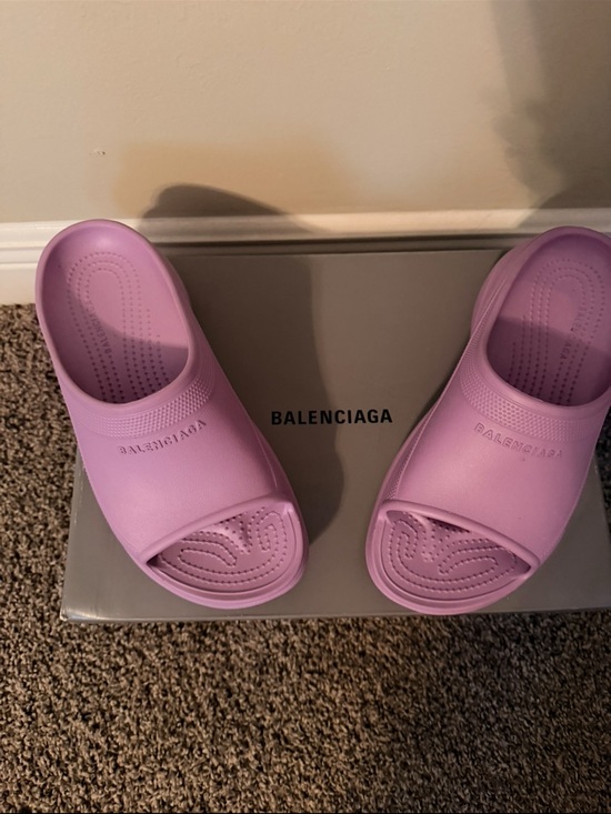Balenciaga Shoes - Balenciaga Lavender Slip-On Pool Slides